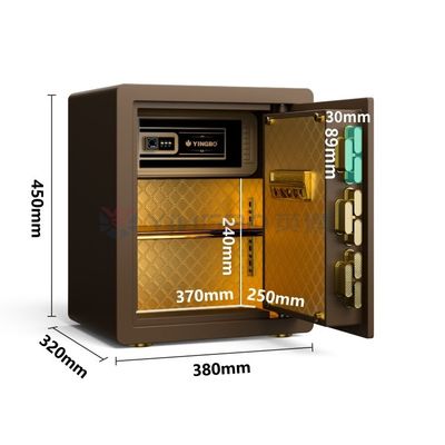 H450MM Κλειδί δακτυλικών αποτυπωμάτων Ασφαλιστικό κουτί για την οικιακή ασφάλεια (Καφέ)