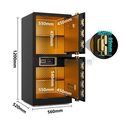 H1200mm Διπλός συναγερμός Διπλής πόρτας Θησαυροφυλάκιο Βιομετρικό Θησαυρόφυλλο Μαύρο